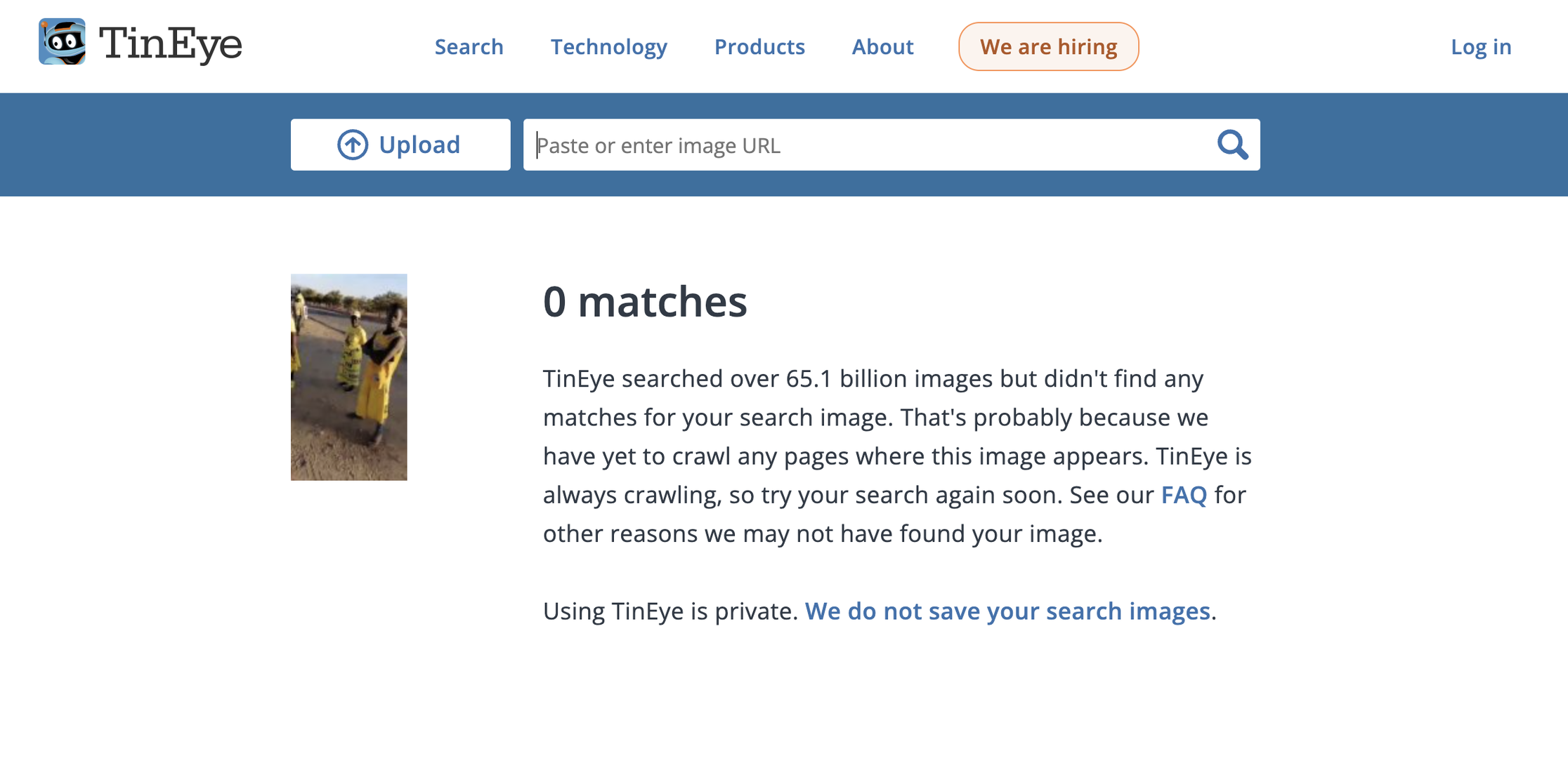 Reverse image search results